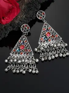 PANASH Oxidized Silver-Toned Enamelled Drop Earrings