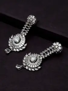 PANASH Silver-Plated American Diamond Studded Drop Earrings