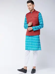 VASTRAMAY Men Abstract Printed Kurta with Pyjamas & Nehru Jacket
