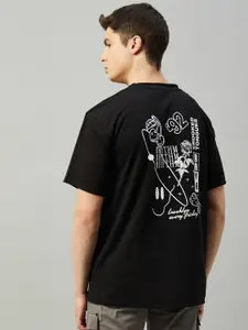 GRITSTONES Men Typography Printed Drop-Shoulder Sleeves Cotton Oversize T-shirt