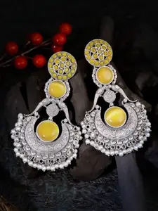 Adwitiya Collection Yellow & Silver-Toned Classic Drop Earrings