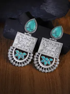 Adwitiya Collection Silver-Plated Stone-Studded Classic Drop Earrings
