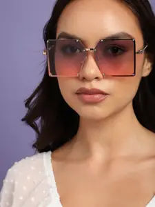 HAUTE SAUCE by  Campus Sutra Women Mirrored Lens Rectangle Sunglasses With Polarised Lens