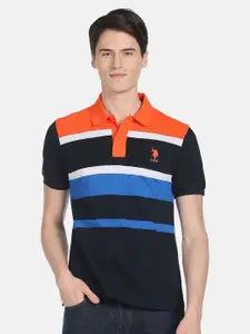 U.S. Polo Assn. Men Striped Polo Collar Slim Fit Pure Cotton T-shirt
