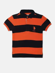 U.S. Polo Assn. Kids Boys Striped Polo Collar Pure Cotton T-shirt