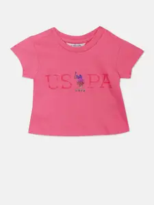 U.S. Polo Assn. Kids Girls Brand Logo Printed Pure Cotton T-shirt