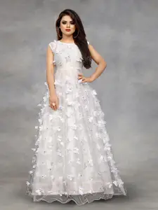APNISHA White Floral Net Ethnic Maxi Maxi Ethnic Dress