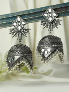 Jazz and Sizzle Silver-Plated Dome Shaped Oxidised Jhumkas