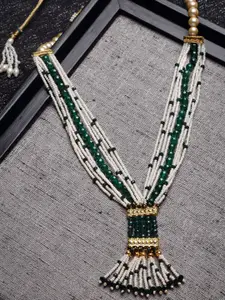 PANASH Green & White Gold-Plated Pearl Beaded Multilayer Handcrafted Necklace