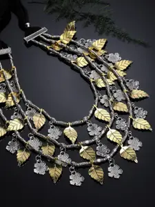 PANASH Gold-Plated & Oxidized Leaf Shaped Layered Necklace