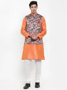 NEUDIS Printed Satin Mandarin Collar Nehru Jacket