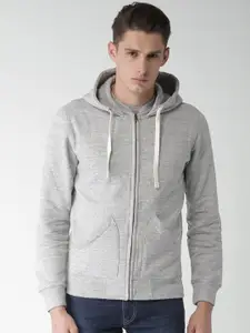 Celio Men Grey Melange Solid Hooded Sweatshirt