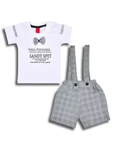 Wish Karo Infant Boys Checked Cotton Dungaree with T-shirt