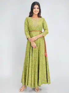 SUTI Embroidered Round Neck A-line Maxi Ethnic Dress