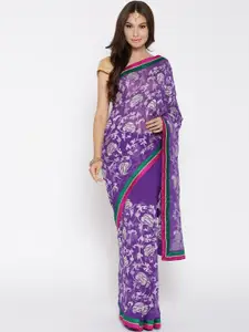 Chhabra 555 Purple Embroidered Pure Chiffon Saree