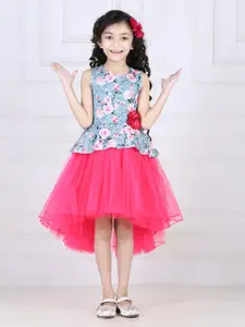 Toy Balloon kids Girls Floral Printed Bow detailed High-Low Fit & Flare Dress