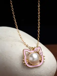 VOGUE PANASH Gold-Plated Pearl-Studded Kitty Pendant With Link Chain
