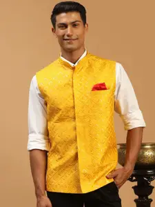 VASTRAMAY Sequined Embroidered Silk Blend Nehru Jacket