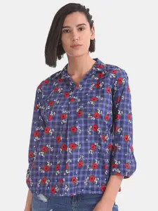 V-Mart Floral Print Shirt Style Cotton Top