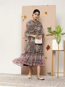 Juniper Women Multicoloured Chiffon Printed Tiered Dress