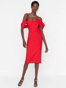 Trendyol Off-Shoulder Sheath Midi Dress