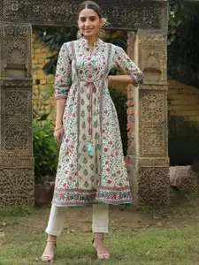Juniper Floral Printed A-Line Kurta with Tie-Up Detail