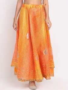 SOUNDARYA Striped Gota Patti Work Maxi Flared Skirt