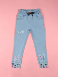 F2M Girls Slim Fit High-Rise  Embroidered Cuffed Hem Cotton Jeans