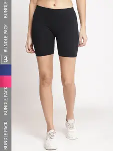Jinfo Women Pack Of 3 Cotton Skinny Fit Cycling Sports Shorts