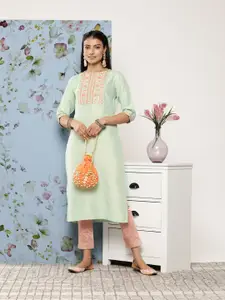 Libas Floral Yoke Design Zari Kurta