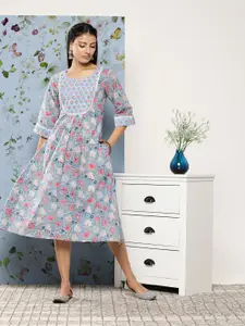 Libas Blue & Pink Floral Midi Dress