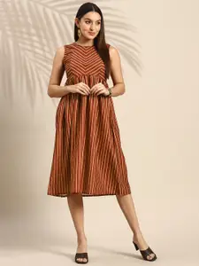 Anouk Striped A-Line Ethnic Midi Dress