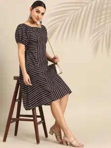 Anouk Striped Square Neck Cut-Out Back A-Line Dress