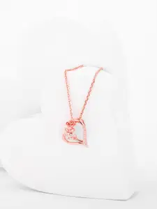 GIVA 92.5 Sterling Silver Rose Gold-Plated CZ Stone-Studded Heart Pendant With Link Chain