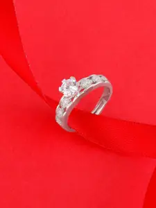 GIVA 92.5 Sterling Silver Rhodium-Plated CZ-Studded Finger Ring