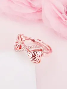 GIVA  Rose Gold -Plated 925 Sterling Silver & CZ Studded With Leaves-Charm Finger Ring
