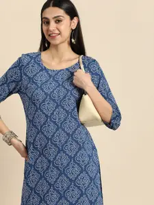 Anouk Women Bandhani Printed Straight Indigo Kurta