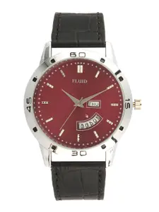 FLUID Men Printed Dial & Leather Textured Straps Analogue Watch FL23-774G-RD01