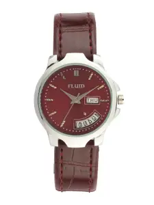 FLUID Women Embellished Dial & Leather Textured Straps Analogue Watch FL23-778L-RD01