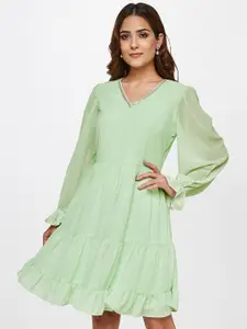 AND Puff Sleeved Tiered Dress