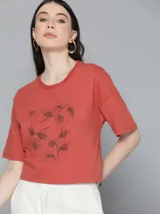 Chemistry Floral Printed Drop-Shoulder Sleeves Pure Cotton T-shirt