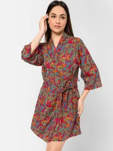 Clovia Paisley Print Robe in Multicolour