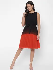 HOUSE OF KKARMA Dyed Georgette Round Neck Fit and Flare Dress
