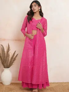 Purple State Women Ethnic Motifs Printed Top with Sharara With Jacket