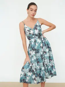 Trendyol Shoulder Strap Floral Printed Fit & Flare Midi Dress