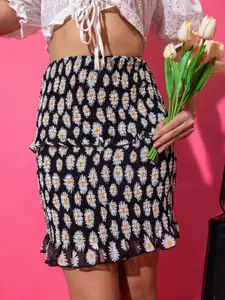 Stylecast X Hersheinbox Women Floral Printed Smocked Pencil Skirt