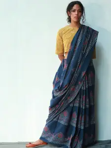 Chidiyaa Ethnic Motifs Pure Cotton Block Print Saree