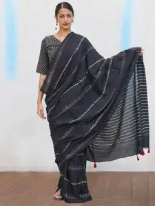 Chidiyaa Striped Pure Cotton Block Print Saree