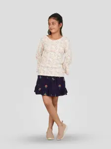 Zalio Girls Floral Printed Pure Cotton Top with Skirt