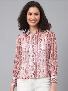 DEEBACO Women Maroon Premium Sheer Abstract Printed Casual Shirt